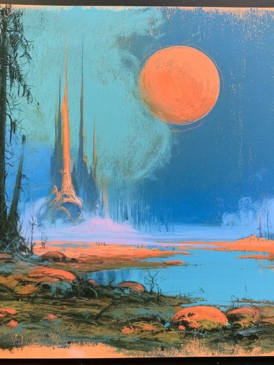 Alien Moon Landscape Illustration Poster.