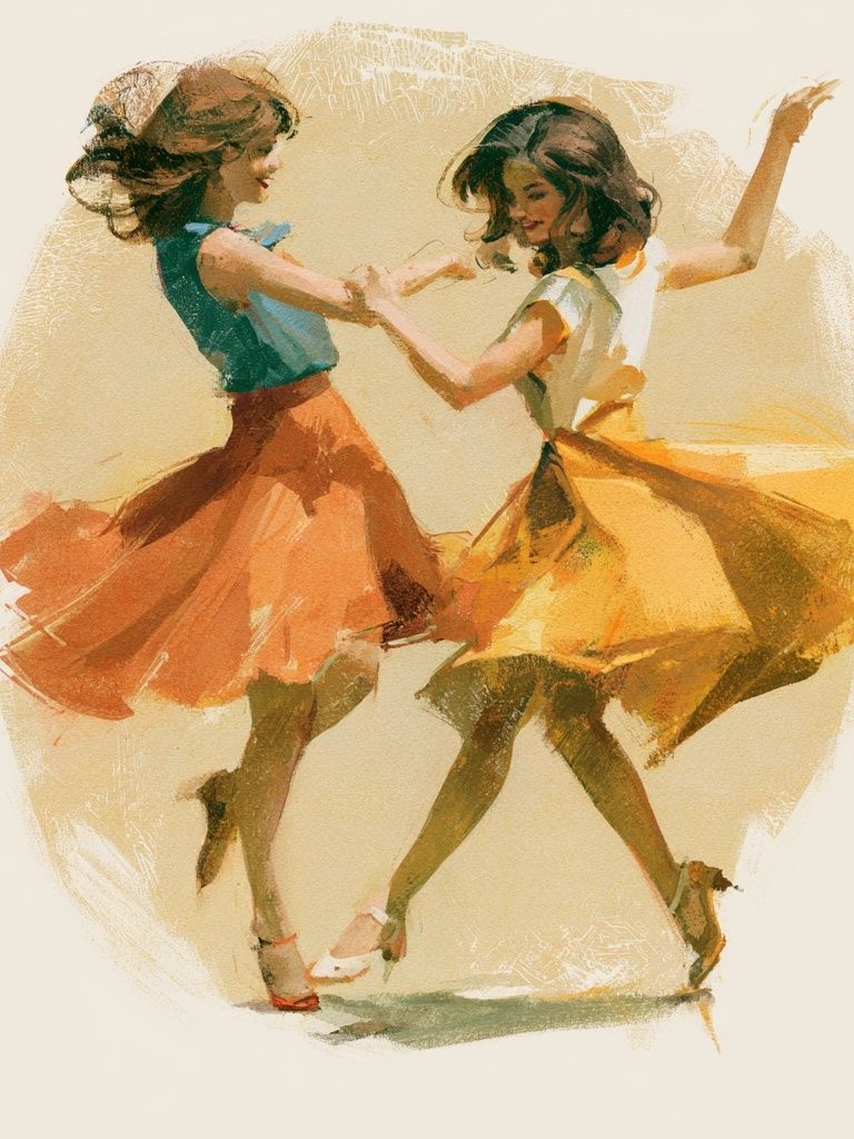 Dancing Girls Watercolor Print. poster detail