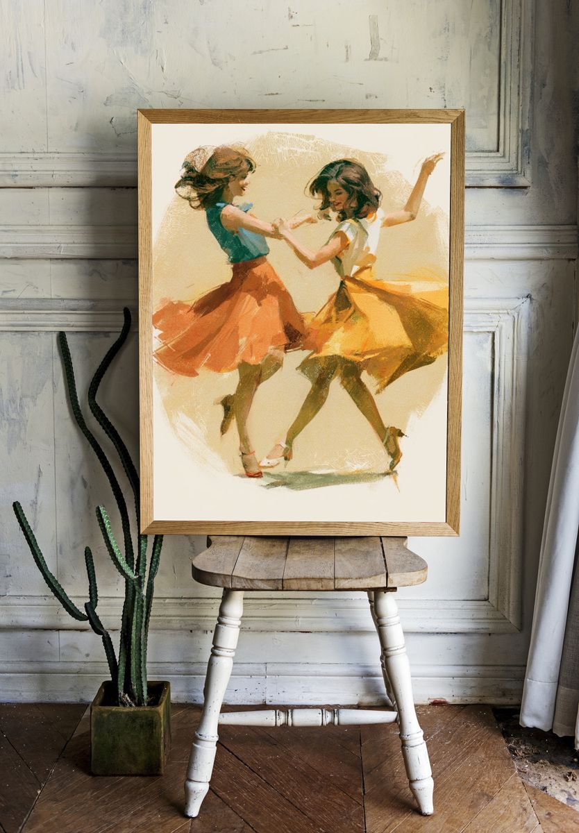 Dancing Girls Watercolor Print. room preview