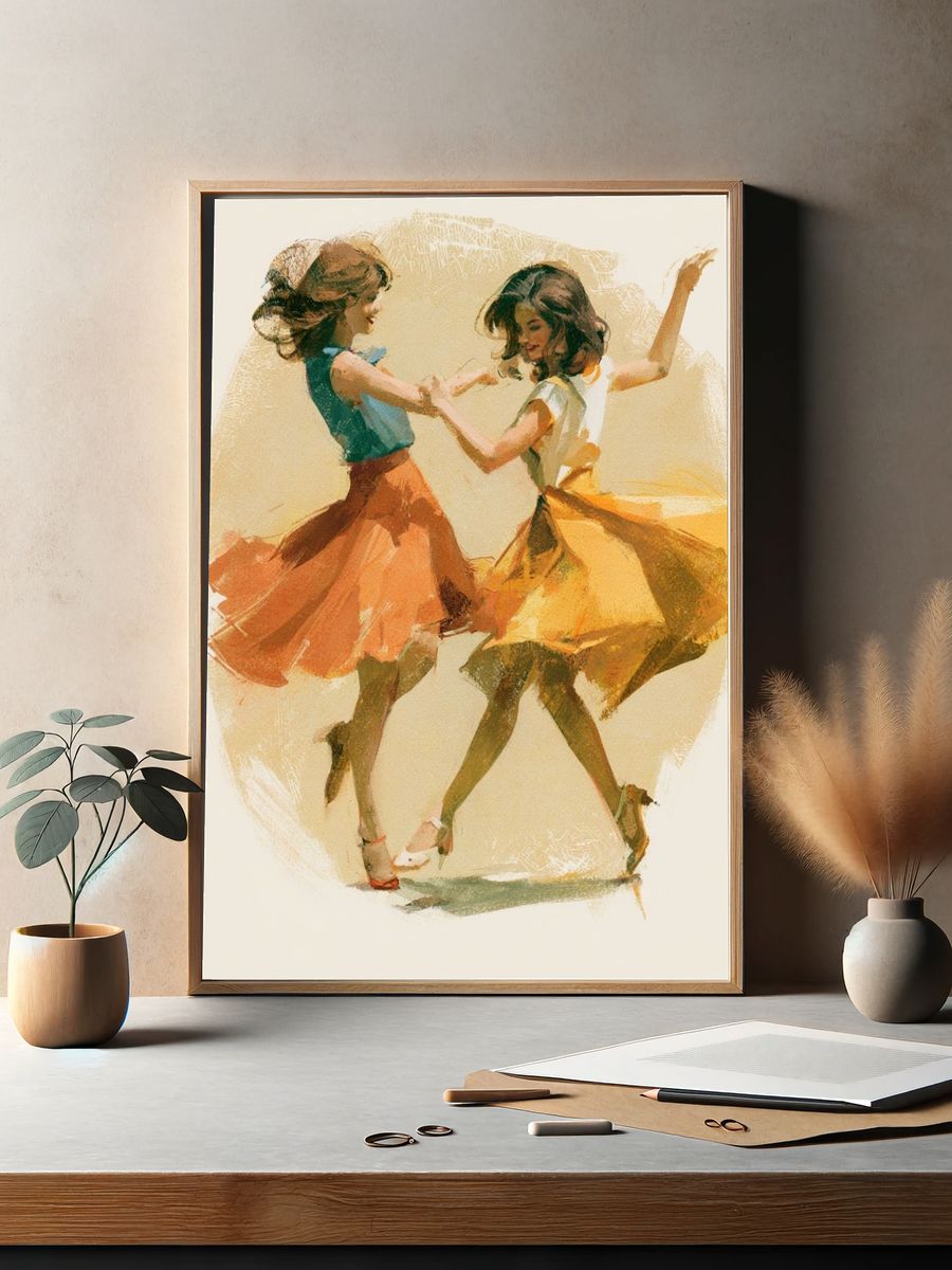 Dancing Girls Watercolor Print. — room view 2