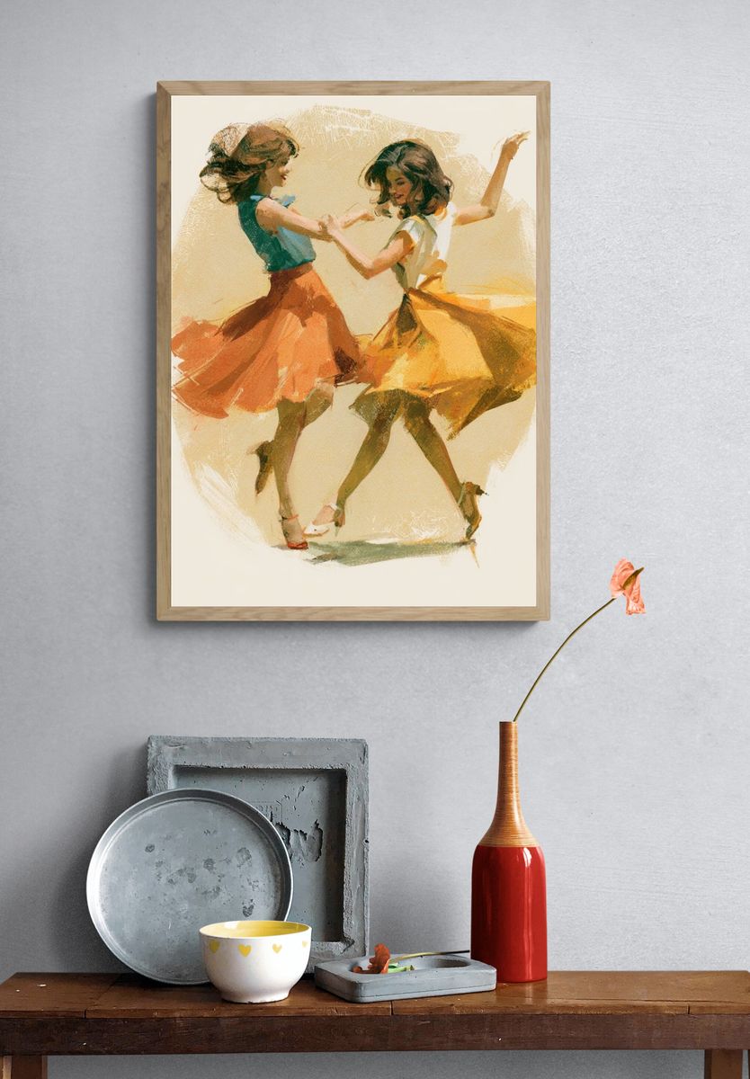 Dancing Girls Watercolor Print. — room view 3