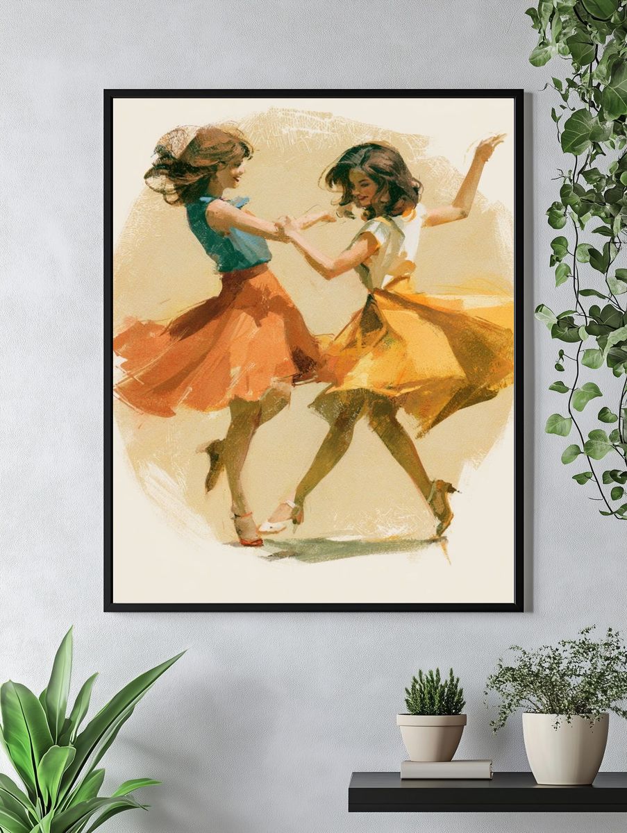 Dancing Girls Watercolor Print. — room view 4