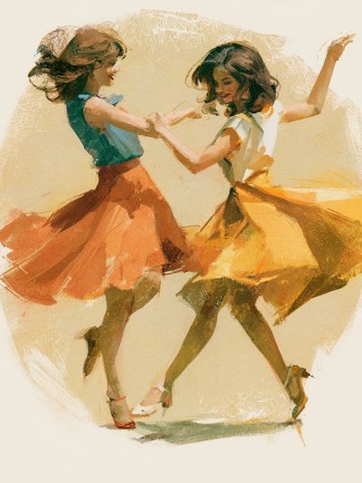 Dancing Girls Watercolor Print.