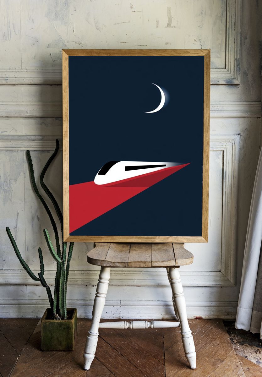 Minimalist Train Night Poster. — room view 1