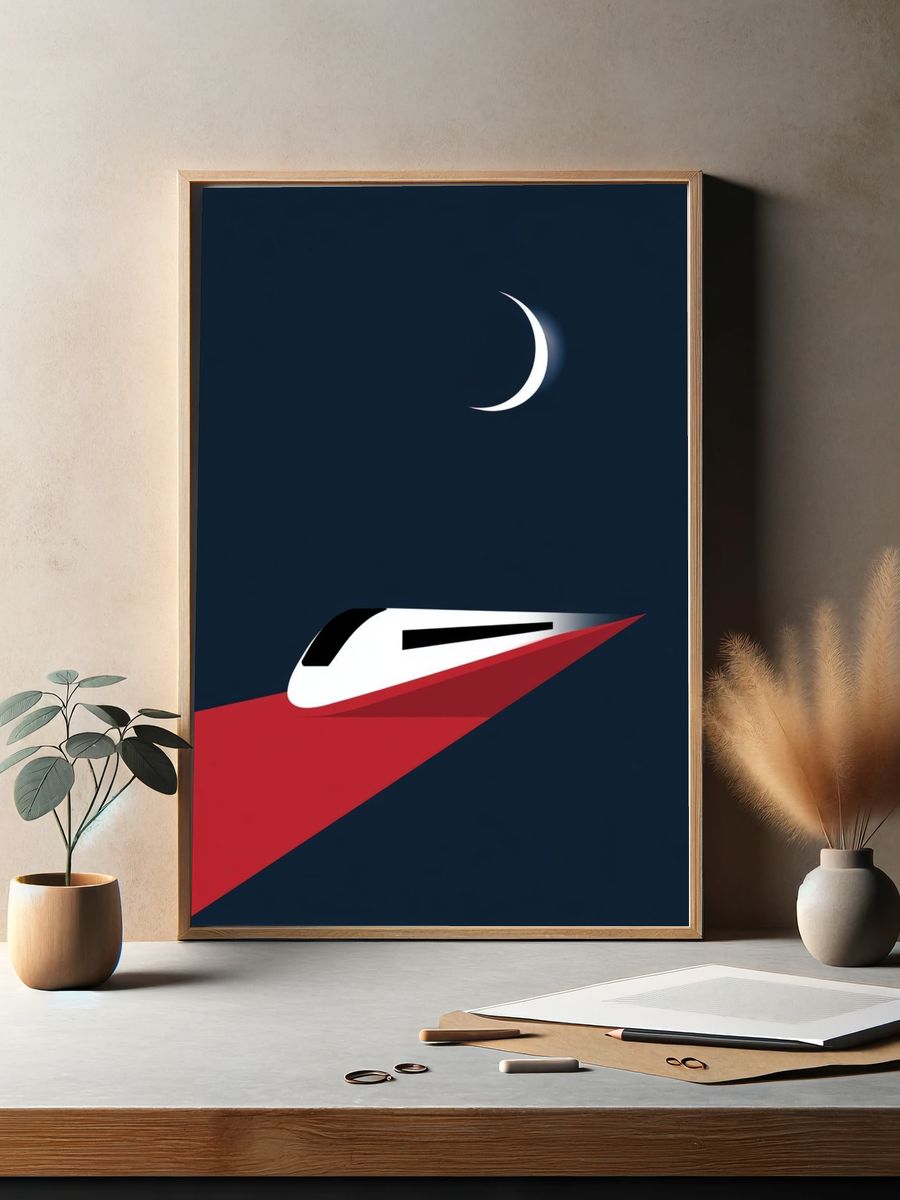 Minimalist Train Night Poster. — room view 2