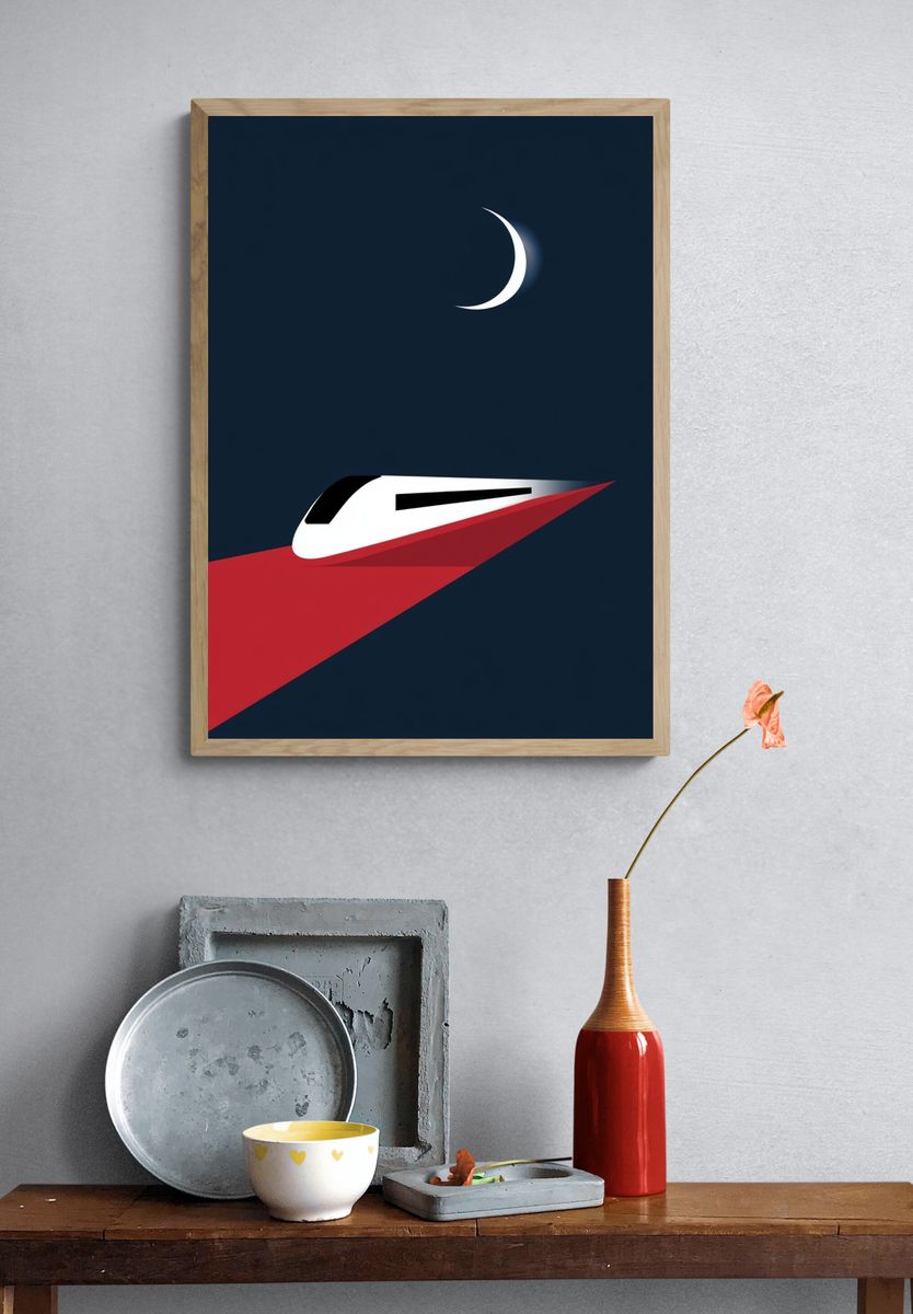 Minimalist Train Night Poster. — room view 3