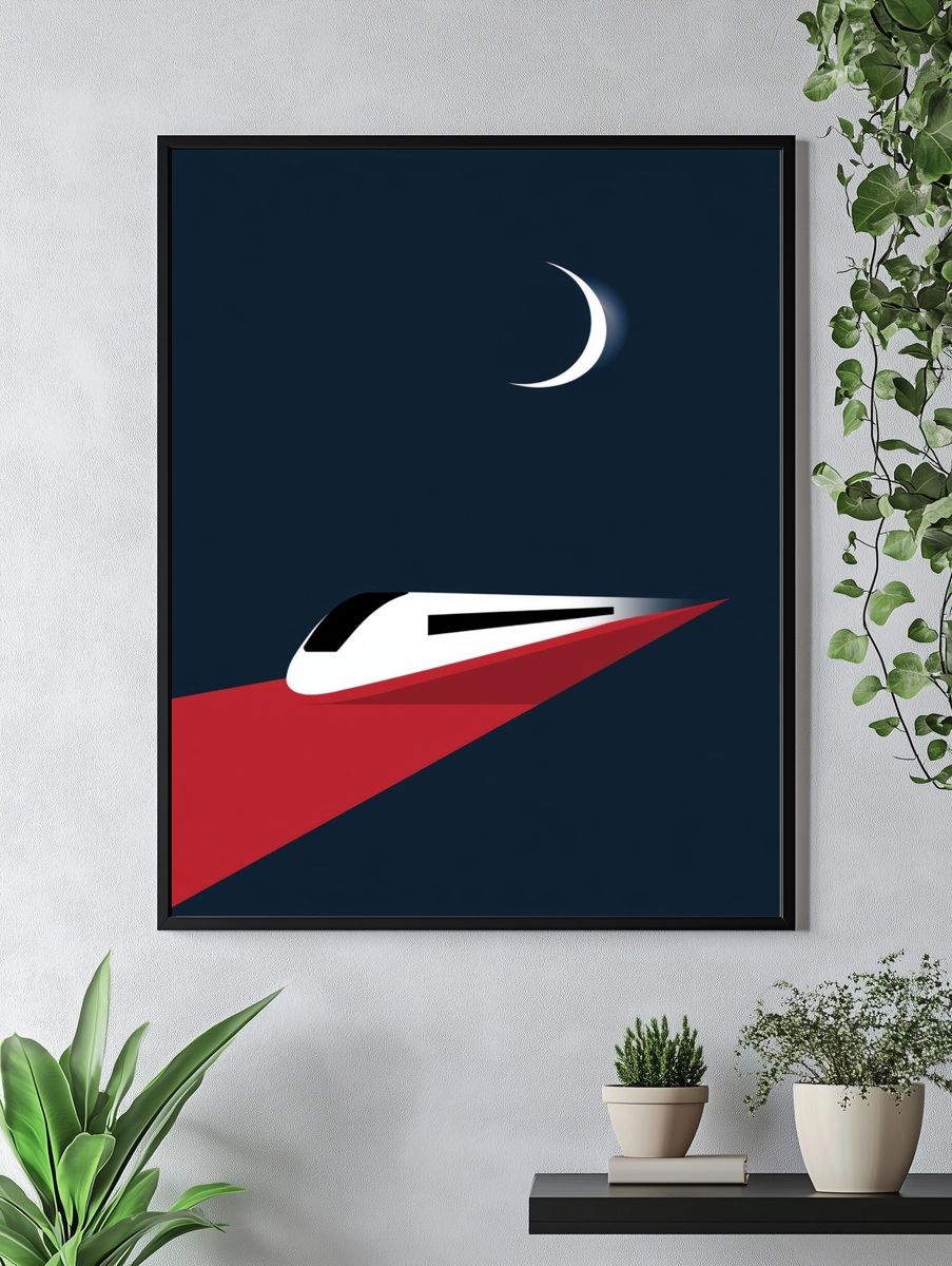 Minimalist Train Night Poster. — room view 4