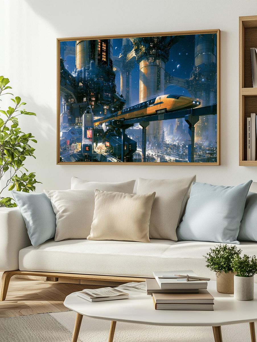 Futuristic Skytrain Cityscape Poster. — room view 2