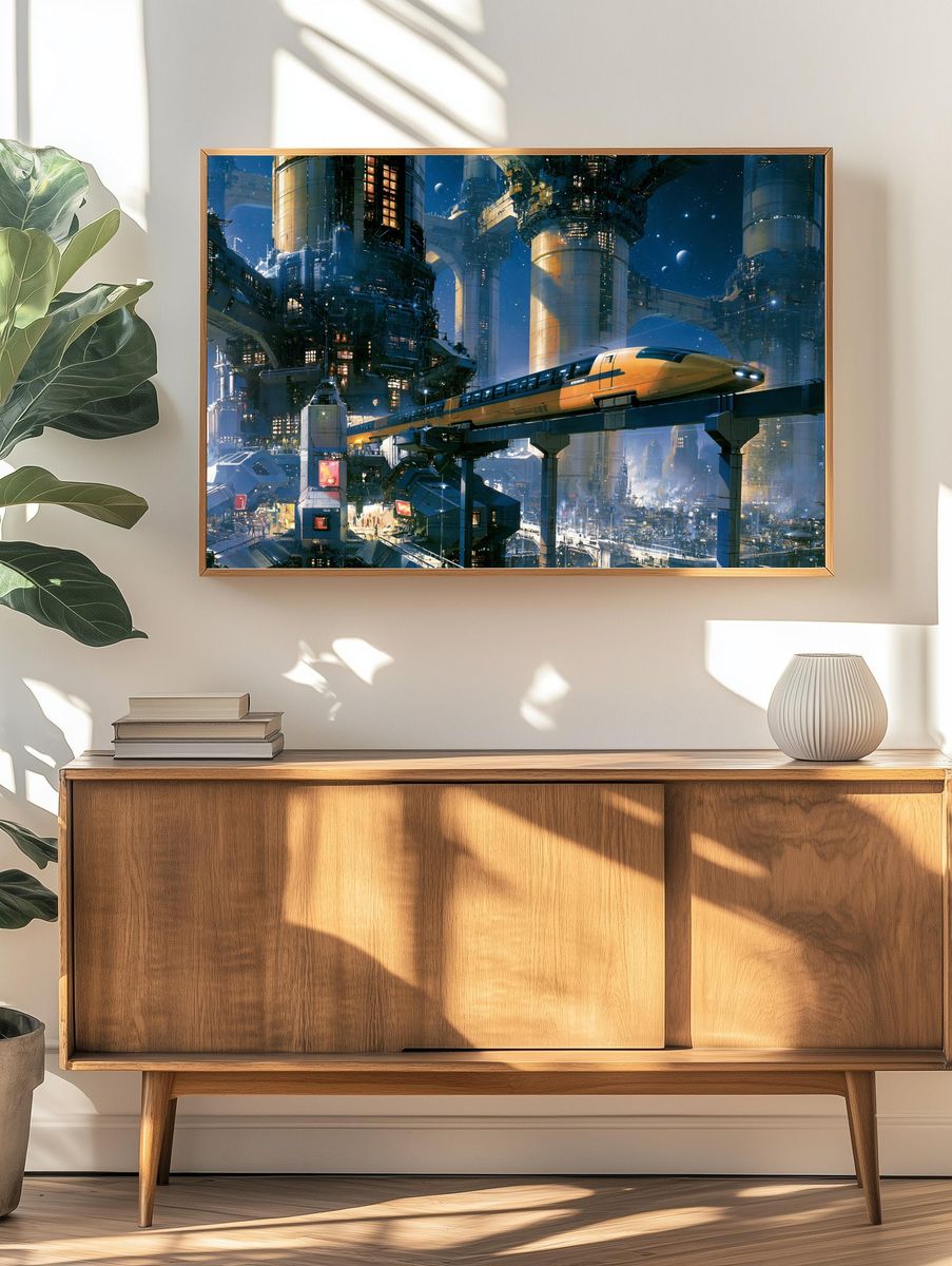 Futuristic Skytrain Cityscape Poster. — room view 3
