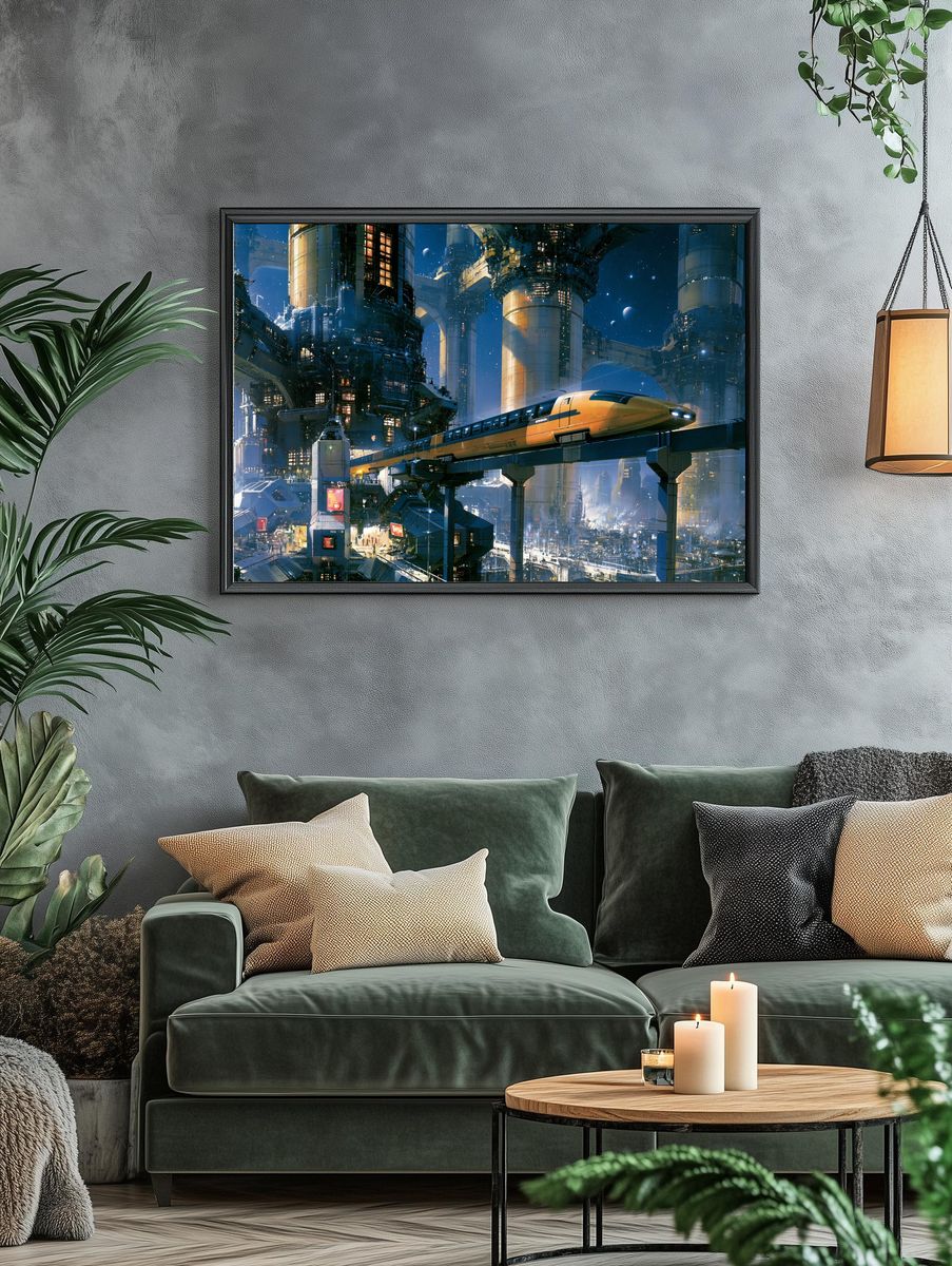 Futuristic Skytrain Cityscape Poster. — room view 4