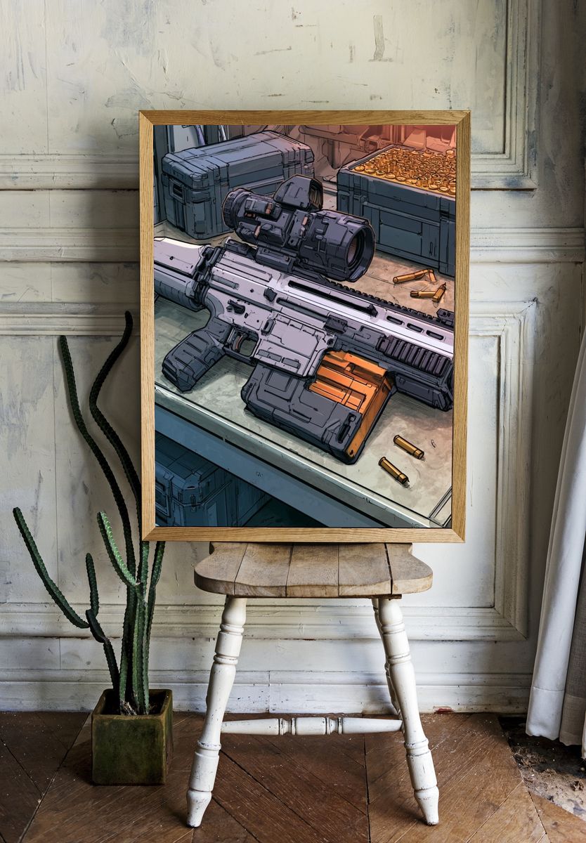 Sci-Fi Rifle Workshop Illustration Poster. room preview