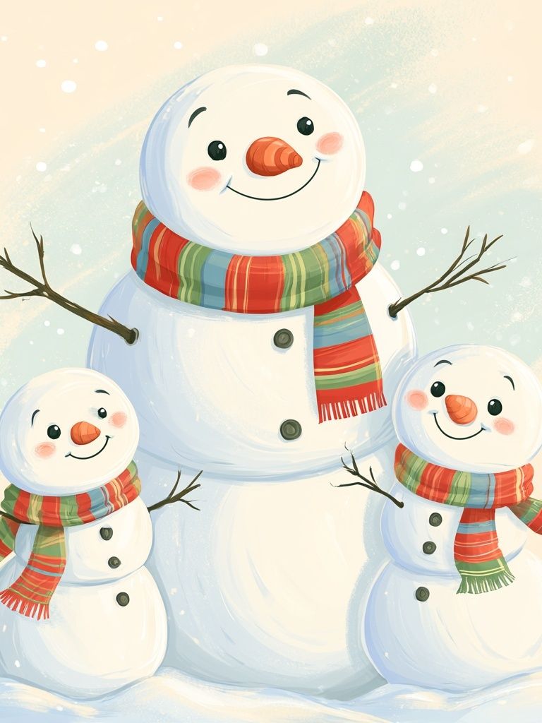 Snowman Family Winter Illustration Poster. poster — illustration art