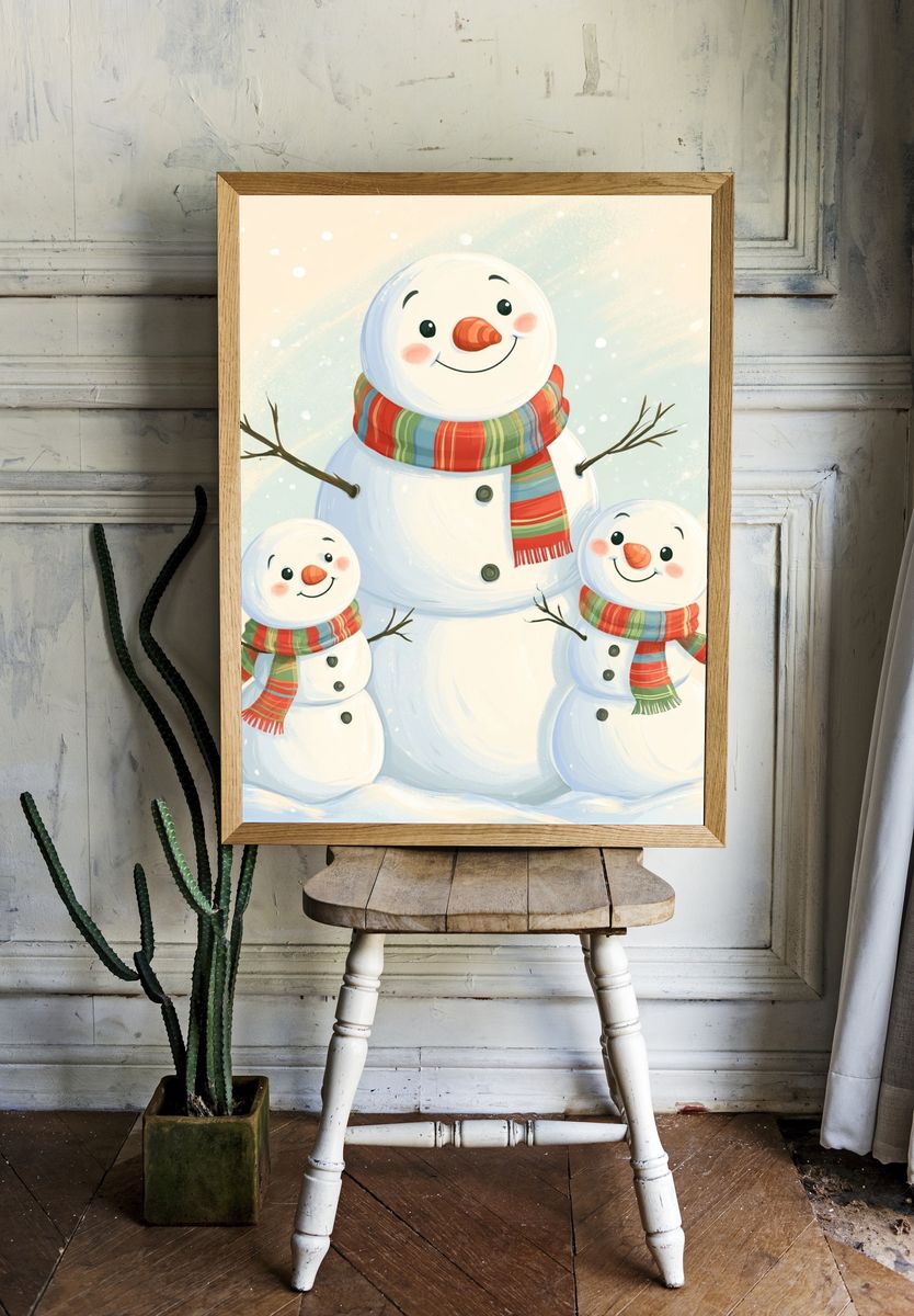 Snowman Family Winter Illustration Poster. — room view 1