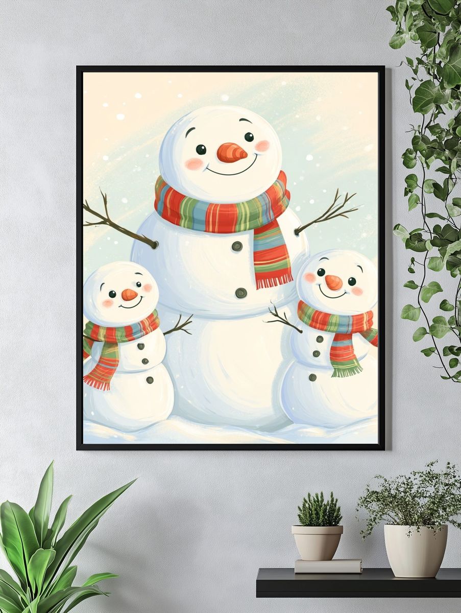 Snowman Family Winter Illustration Poster. — room view 4