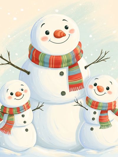 Snowman Family Winter Illustration Poster.
