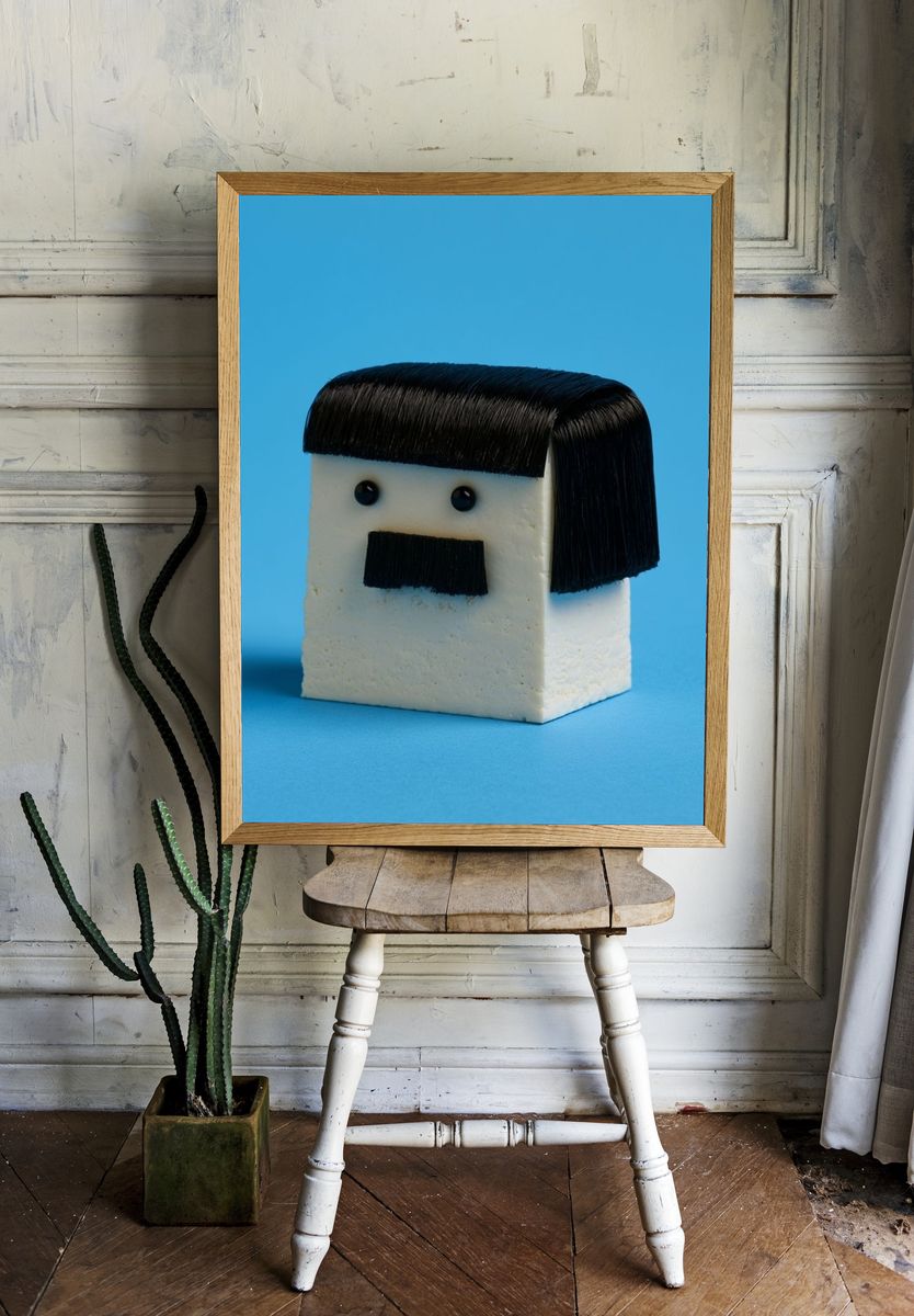 Minimalist Mustache Cube Poster. — room view 1