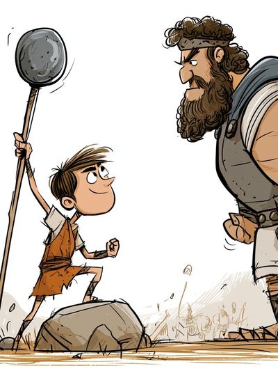 David and Goliath Illustration Poster.