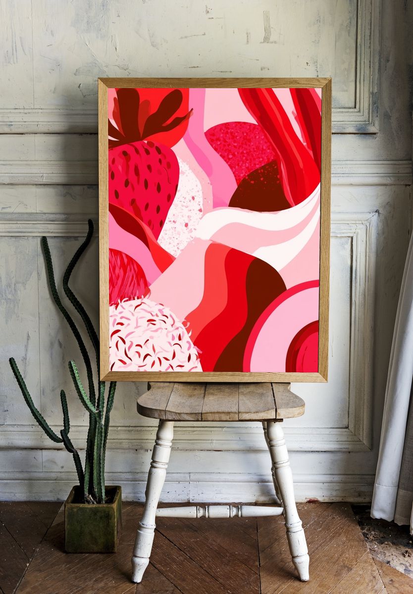 Strawberry Bloom Abstract Poster. room preview