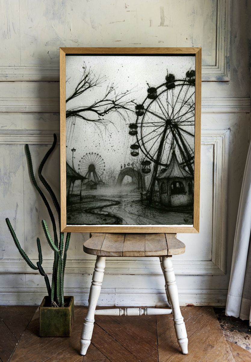 Haunted Ferris Wheel Illustration Poster. room preview