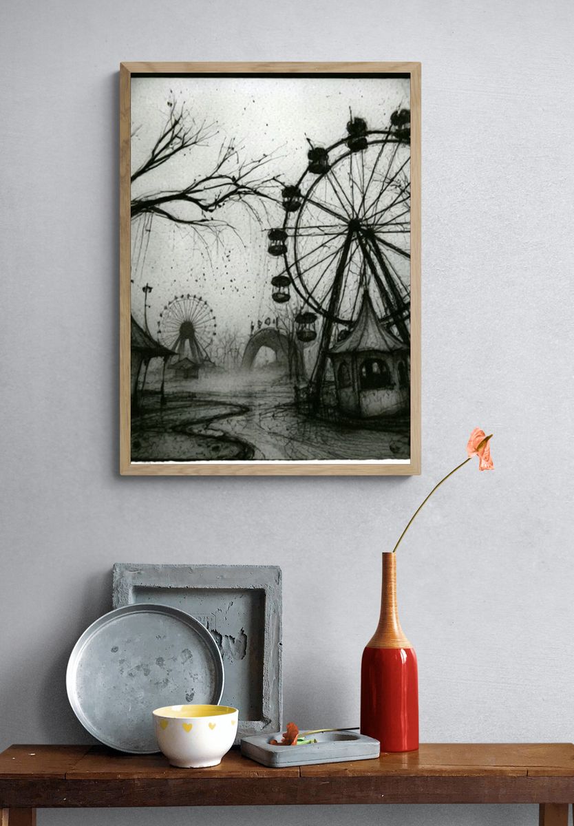 Haunted Ferris Wheel Illustration Poster. — room view 3