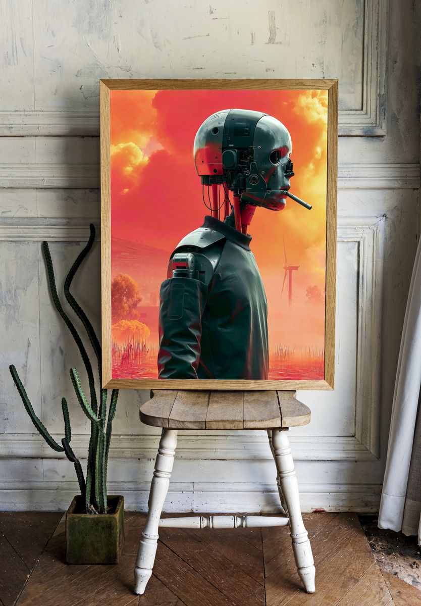Cybernetic Skull Portrait Print. room preview