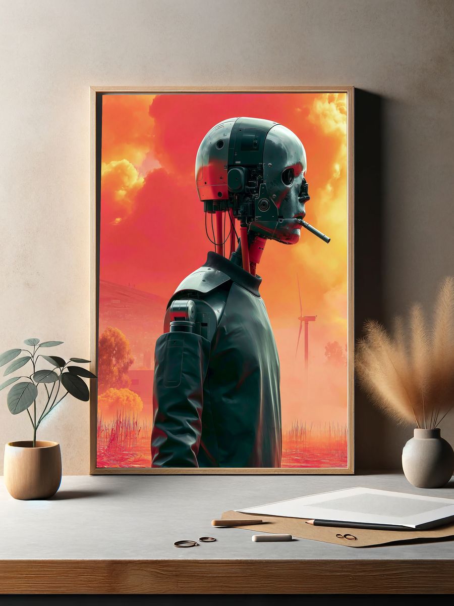 Cybernetic Skull Portrait Print. — room view 2