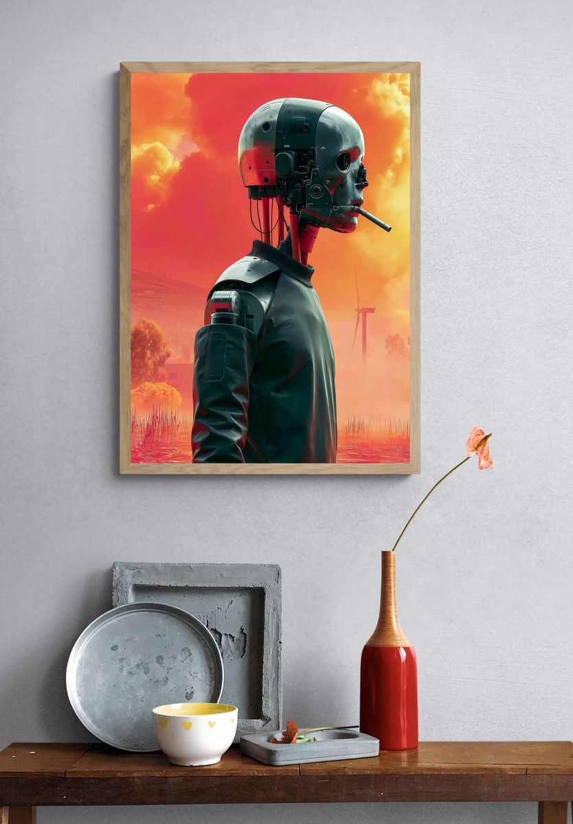 Cybernetic Skull Portrait Print. — room view 3