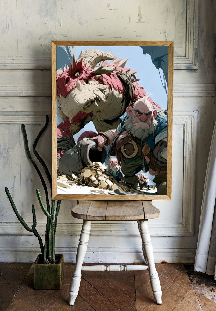 Fantasy Dwarf and Dragon Poster. — room view 1