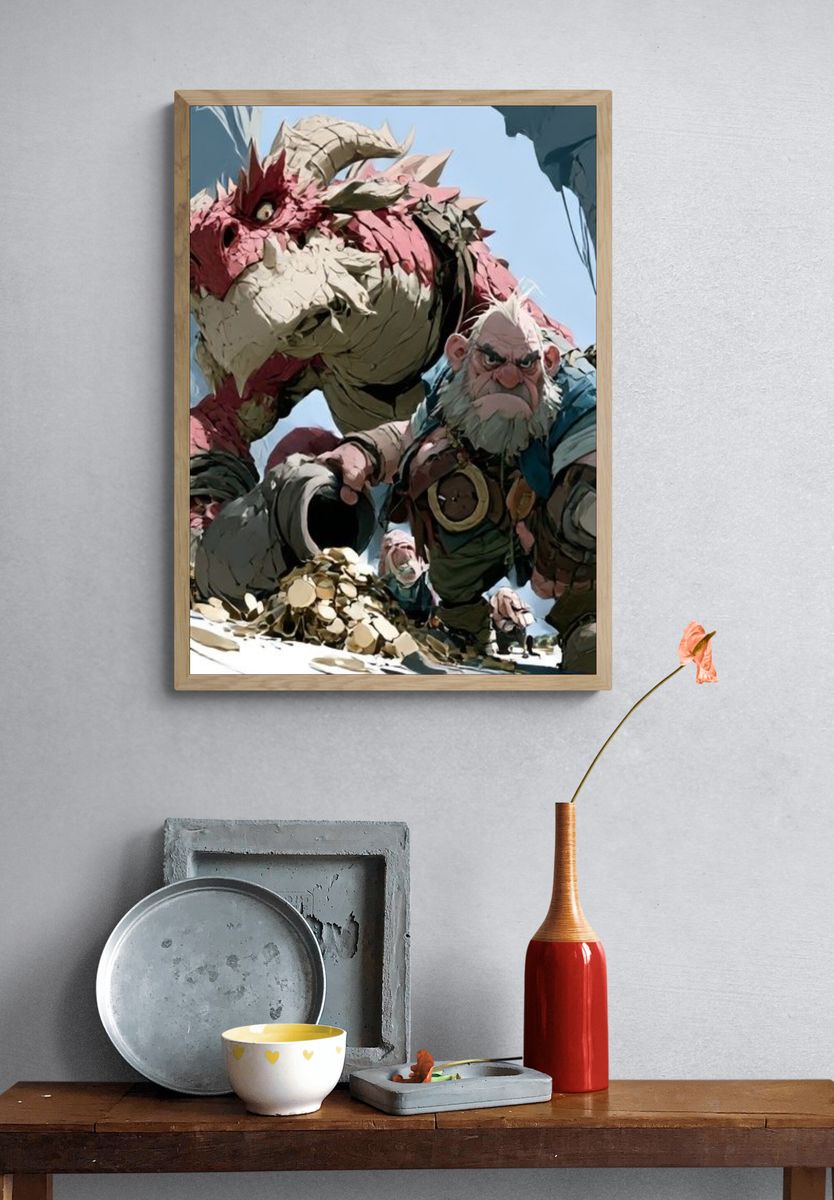 Fantasy Dwarf and Dragon Poster. — room view 3