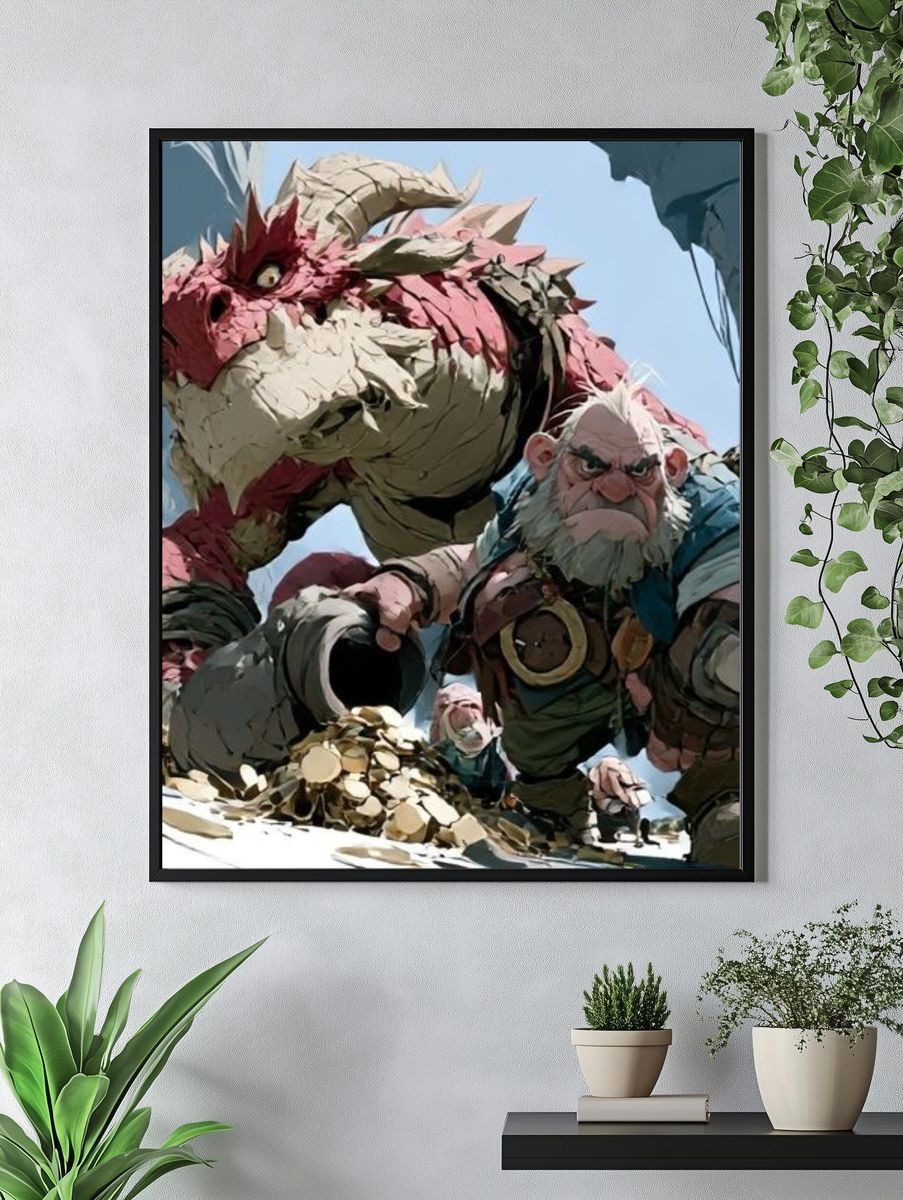 Fantasy Dwarf and Dragon Poster. — room view 4