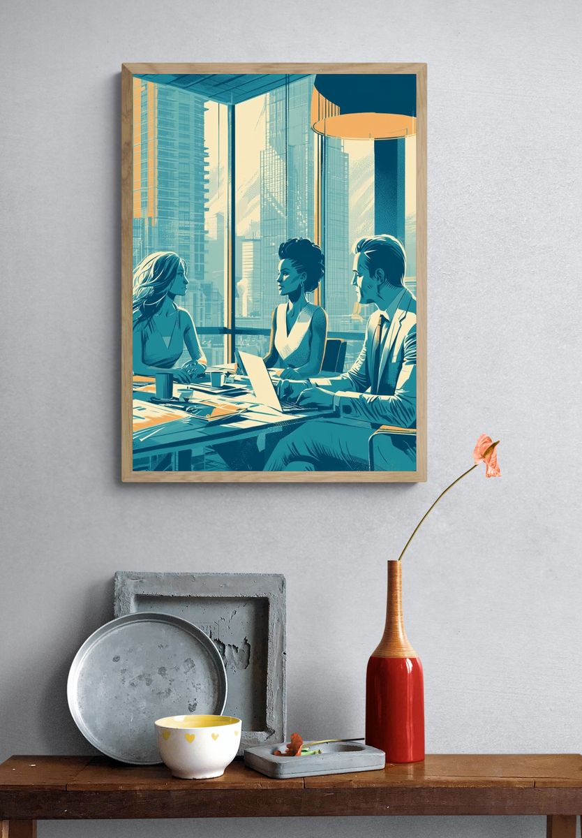City Office Meeting Illustration Poster. — room view 3