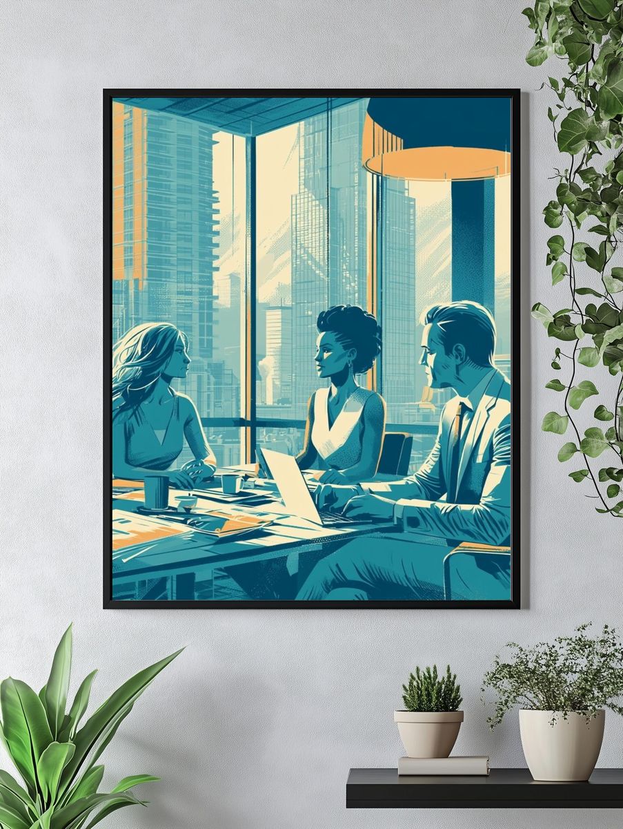 City Office Meeting Illustration Poster. — room view 4