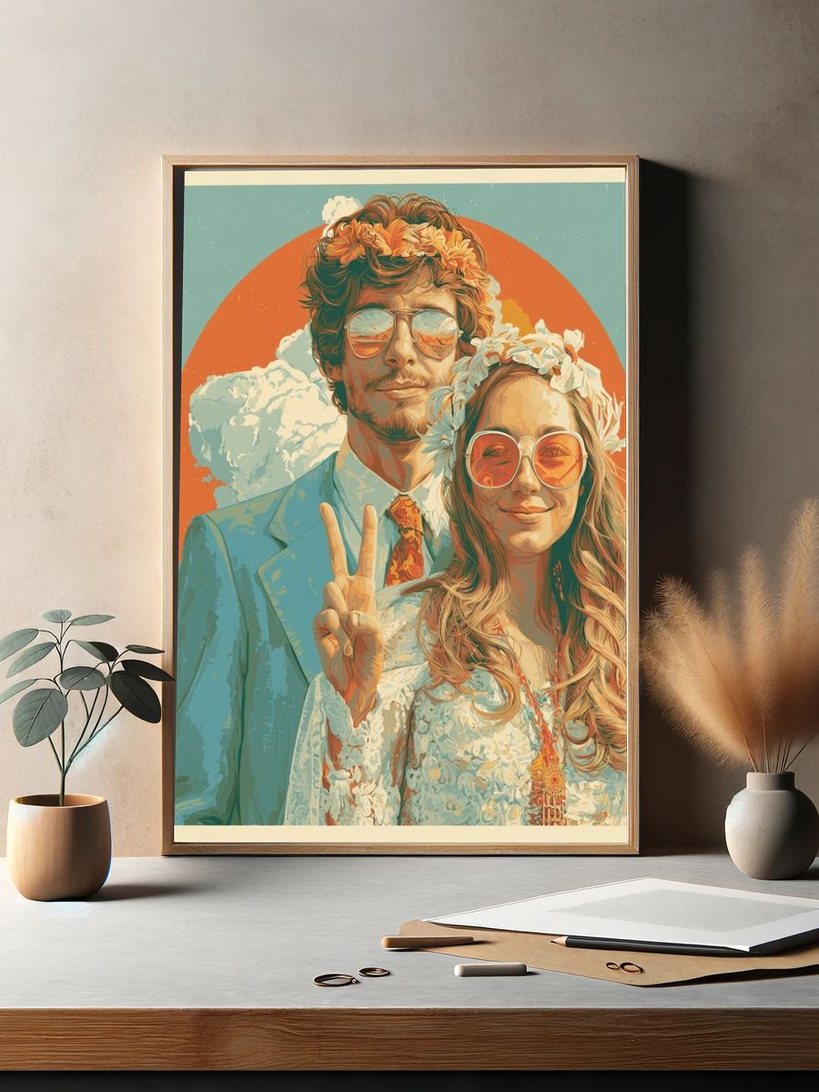 Sunflower Couple Portrait Print. — room view 2