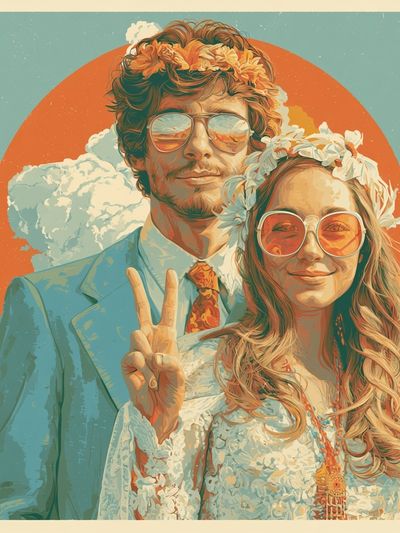 Sunflower Couple Portrait Print. poster
