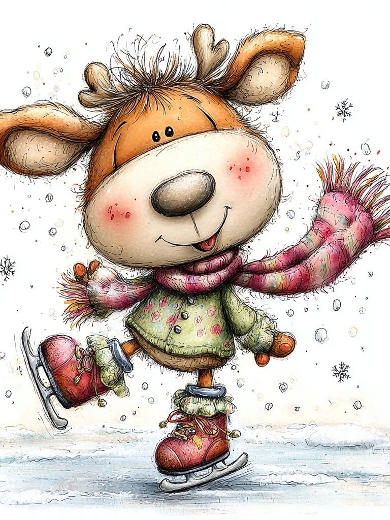Winter Skating Deer Illustration Poster. poster detail