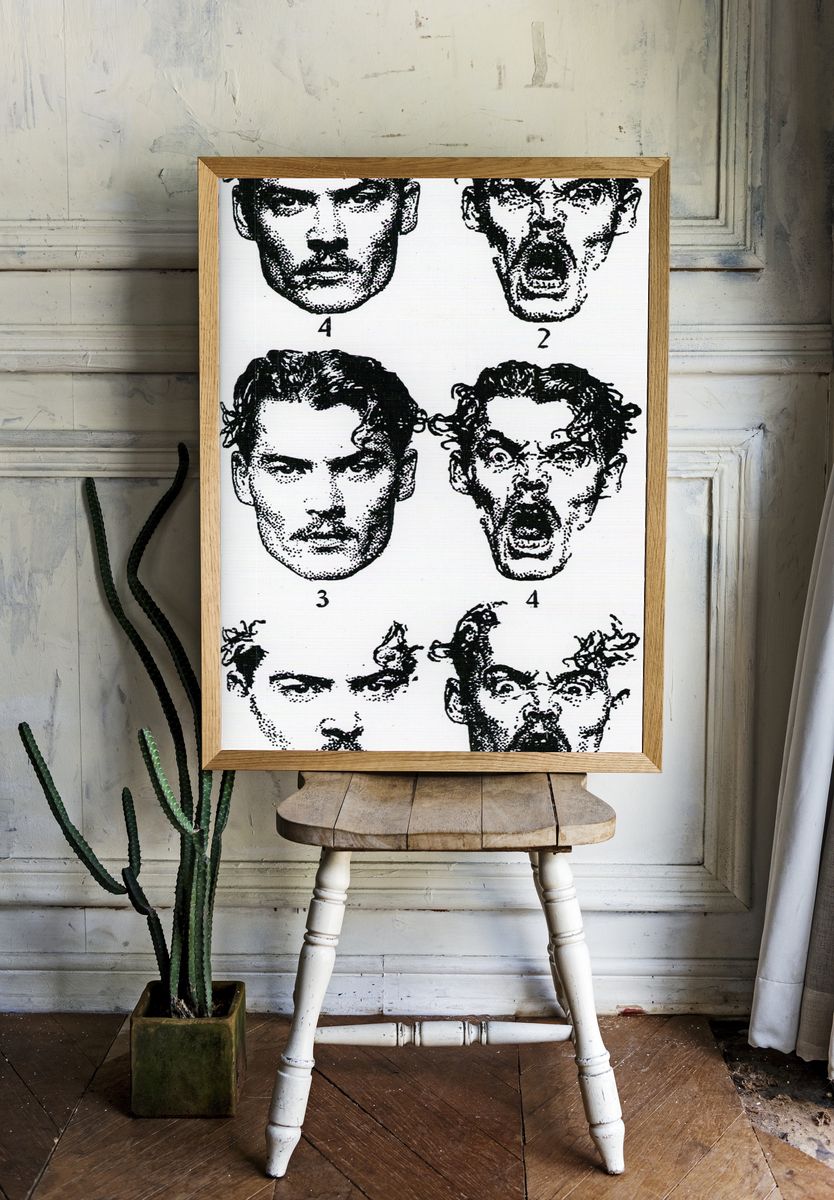 Monochrome Faces Typography Print. room preview