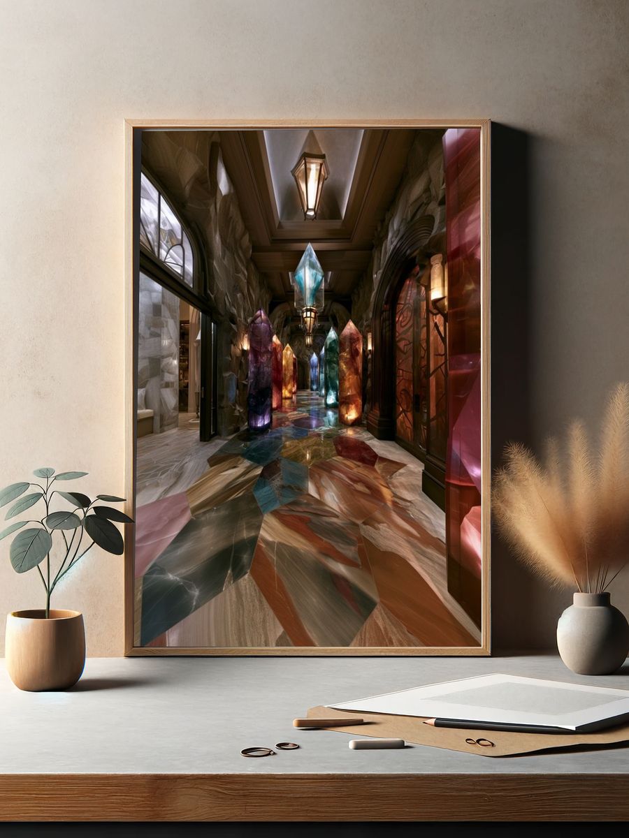 Crystal Hallway Digital Art Poster. — room view 2
