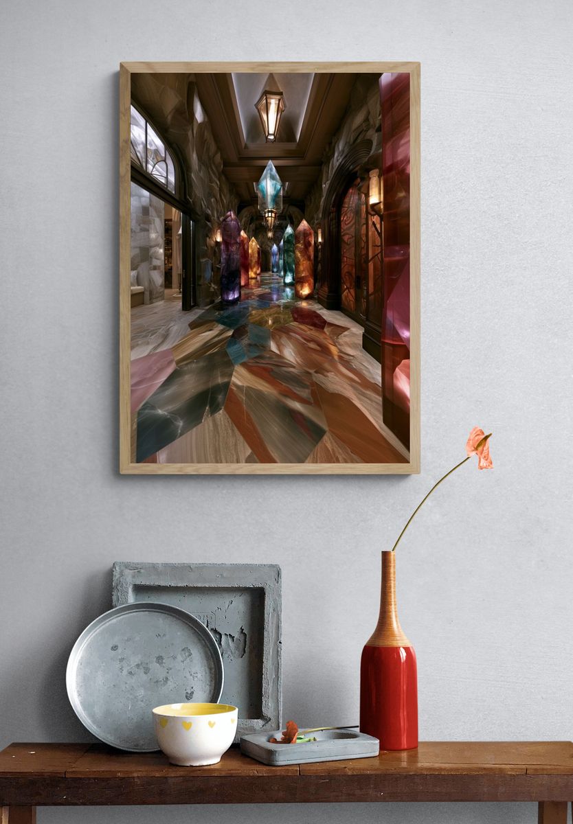 Crystal Hallway Digital Art Poster. — room view 3