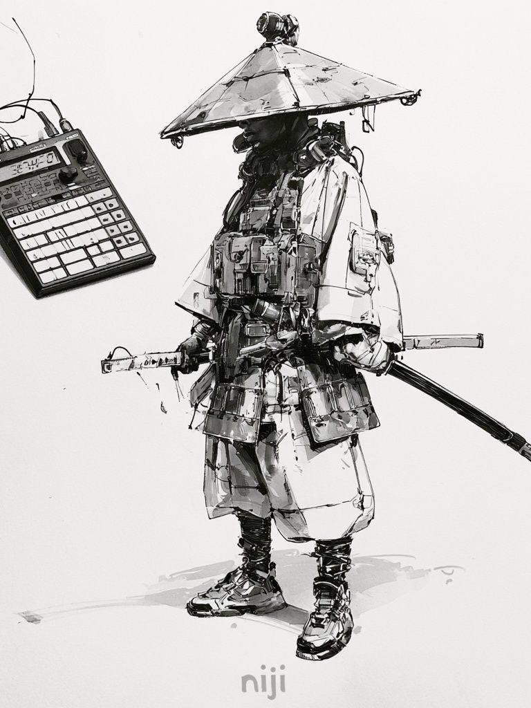 Samurai Ink Illustration Poster. poster — illustration art