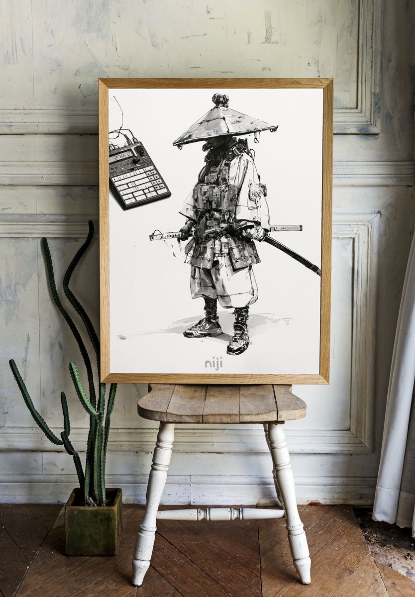Samurai Ink Illustration Poster. room preview