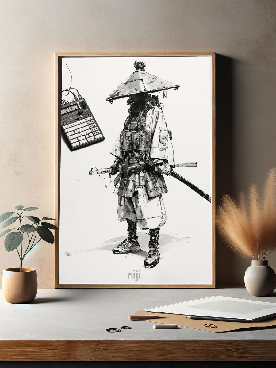 Samurai Ink Illustration Poster. — room view 2