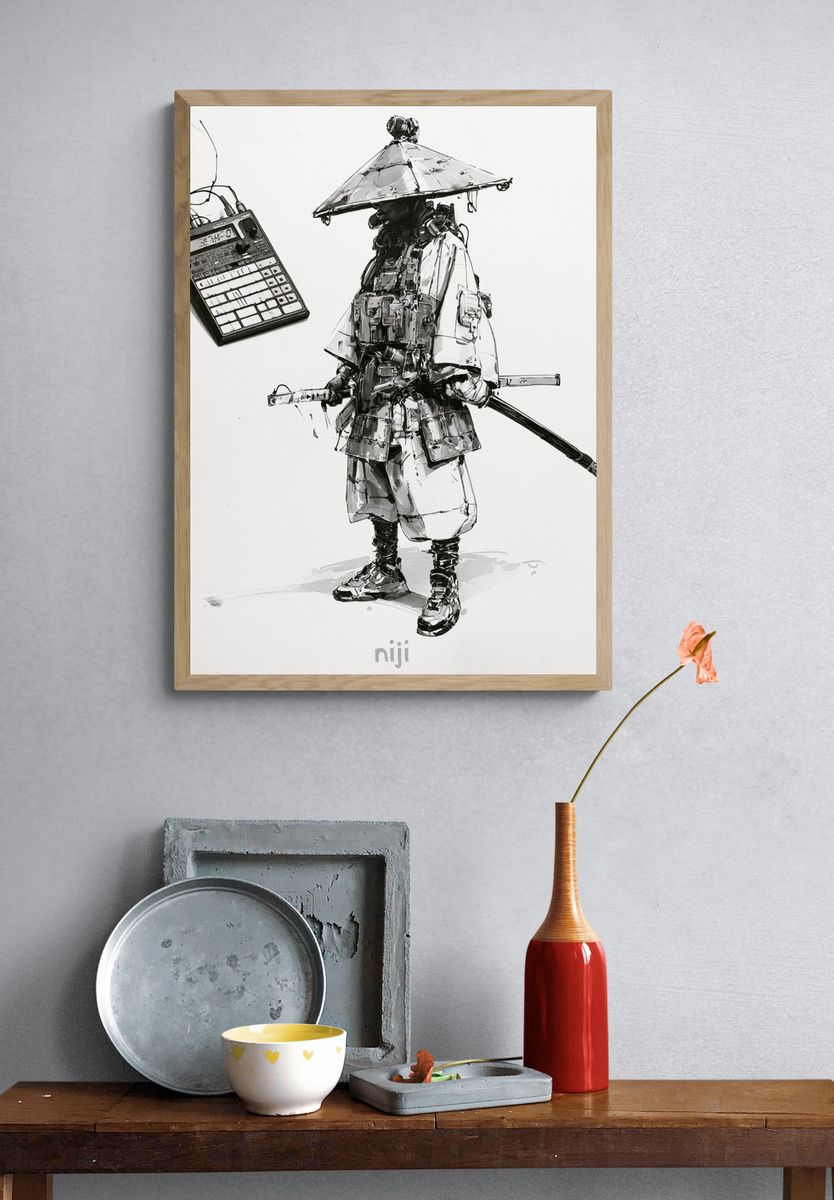 Samurai Ink Illustration Poster. — room view 3