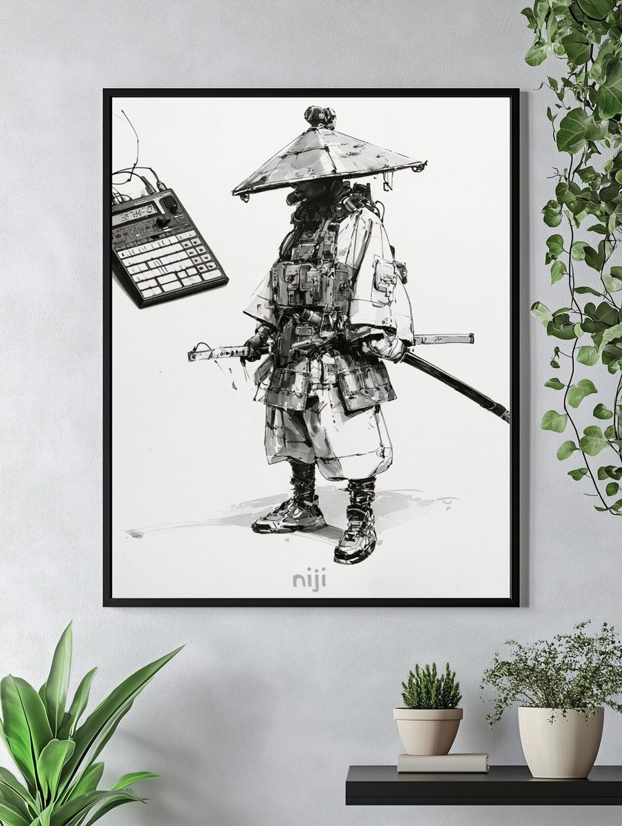 Samurai Ink Illustration Poster. — room view 4