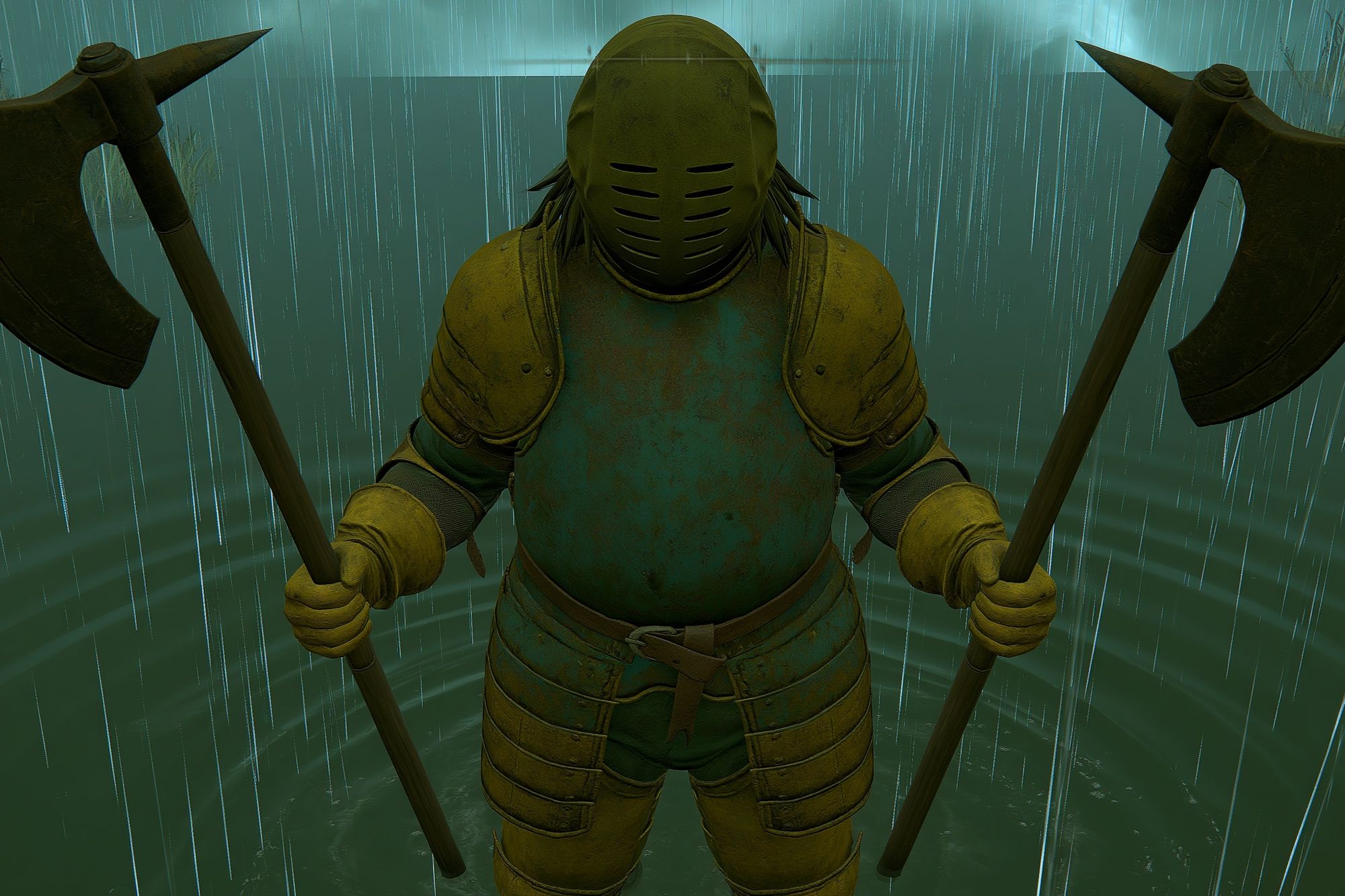 Armored Knight in Rain Poster. poster — illustration art