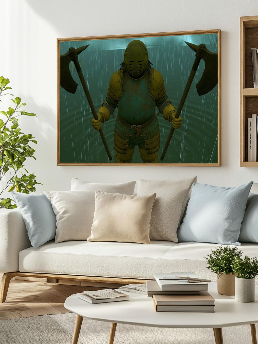 Armored Knight in Rain Poster. — room view 2