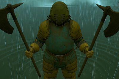 Armored Knight in Rain Poster.