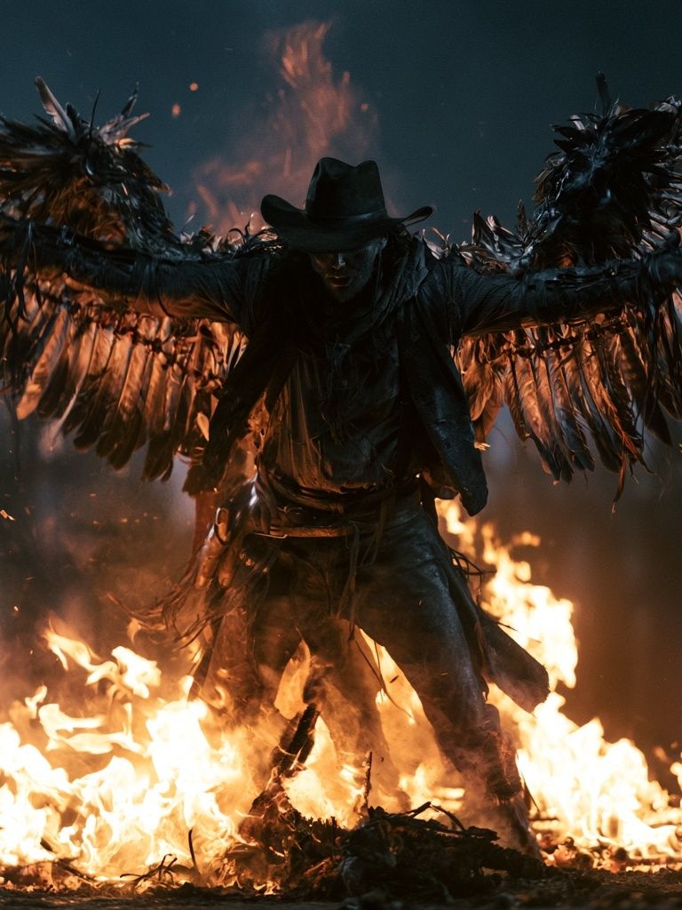 Winged Cowboy Fire Ritual Poster. poster detail