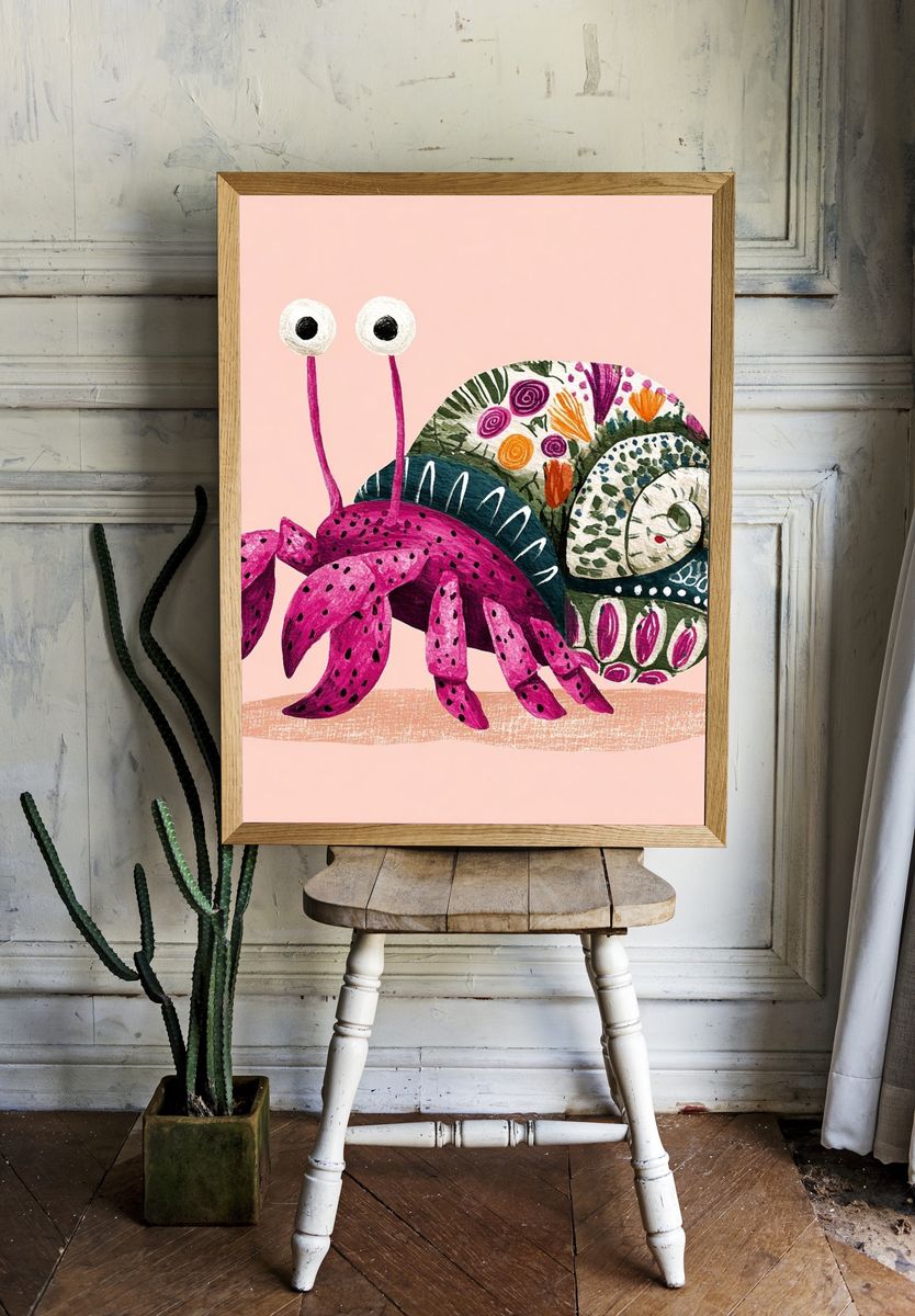 Whimsical Snail Illustration Poster. — room view 1