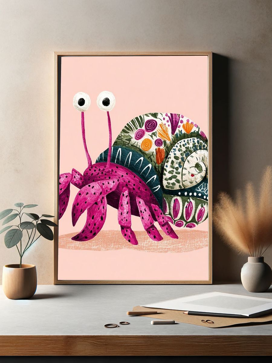 Whimsical Snail Illustration Poster. — room view 2