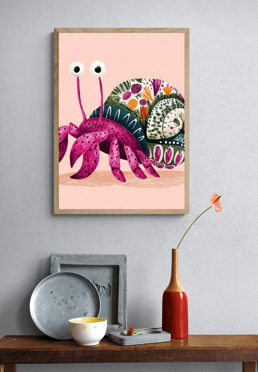 Whimsical Snail Illustration Poster. — room view 3